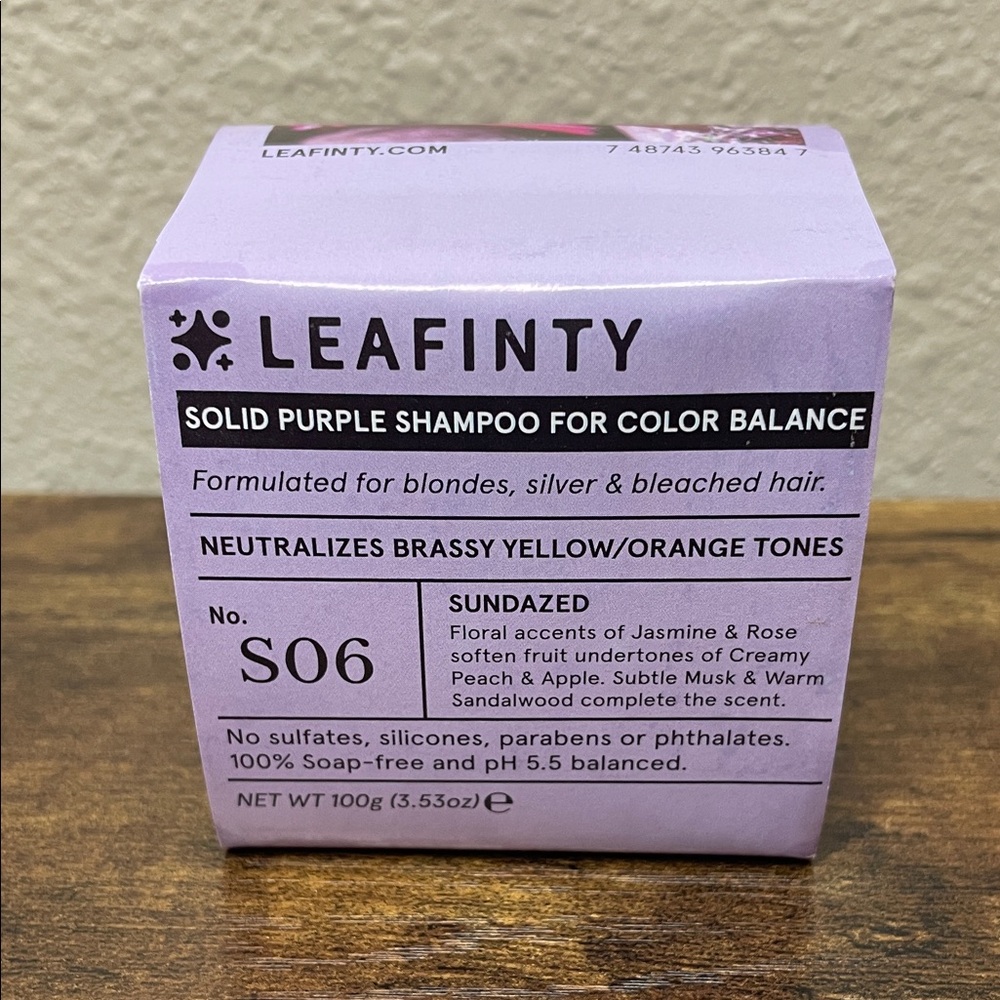 Leafinity Purple Shampoo Bar Formula S06 Color Balancing Vegan